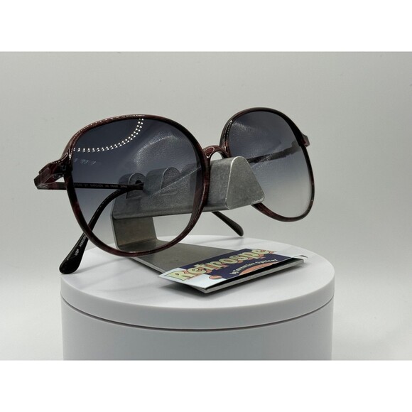 Vintage Oversize Sunglasses NOS Preppy Style Grey Fade Lens Wood Grain Frame 80s - Picture 9 of 9